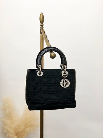Christian Dior Lady Dior Cannage Logo Charm Two-way Handbag Shoulder bag Black Vintage kty22j