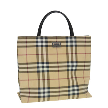 Burberry Nova Check Hand Bag PVC Beige Silver Auth yb666