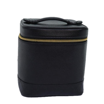 Top Quality Chanel Bicolole Vanity Cosmetic Pouch Leather Skin Black CC Auth yk12738