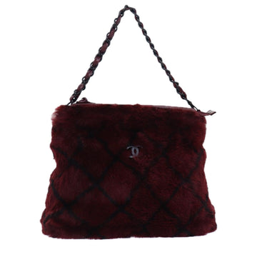 Top Quality Chanel COCO Mark Chain Hand Bag Leather/canvas Wine Red CC Auth yk13976A