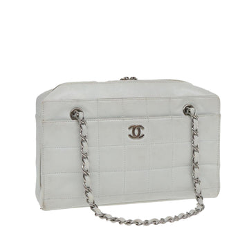 Top Quality Chanel Choco Bar Chain Hand Bag Leather White Silver CC Auth yk14303