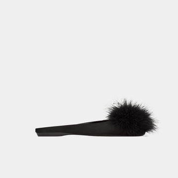 Lido Slip-Ons In Satin Crepe And Feathers