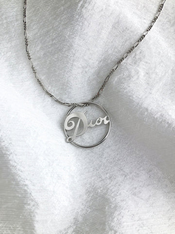 Christian Dior Logo Necklace Silver Vintage rnuzjv